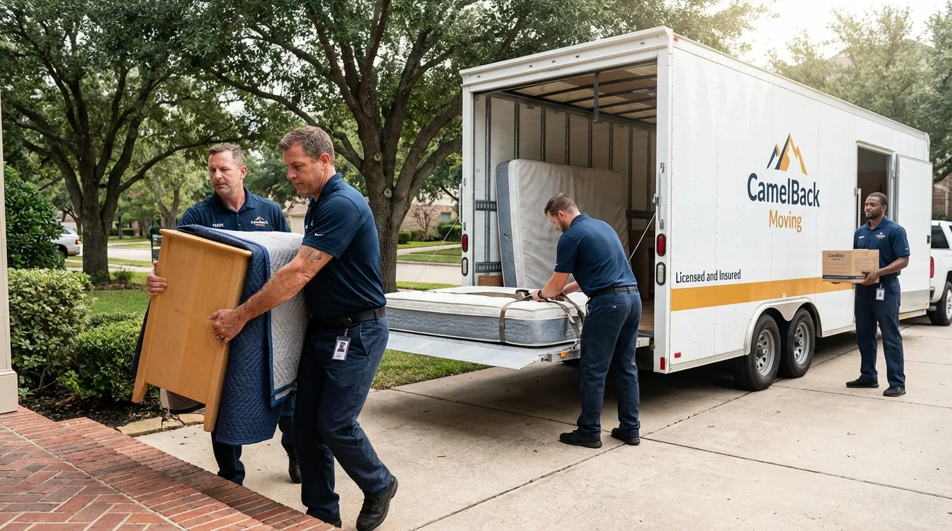 Crew loading residential truck for cross-state move from Oregon, MO