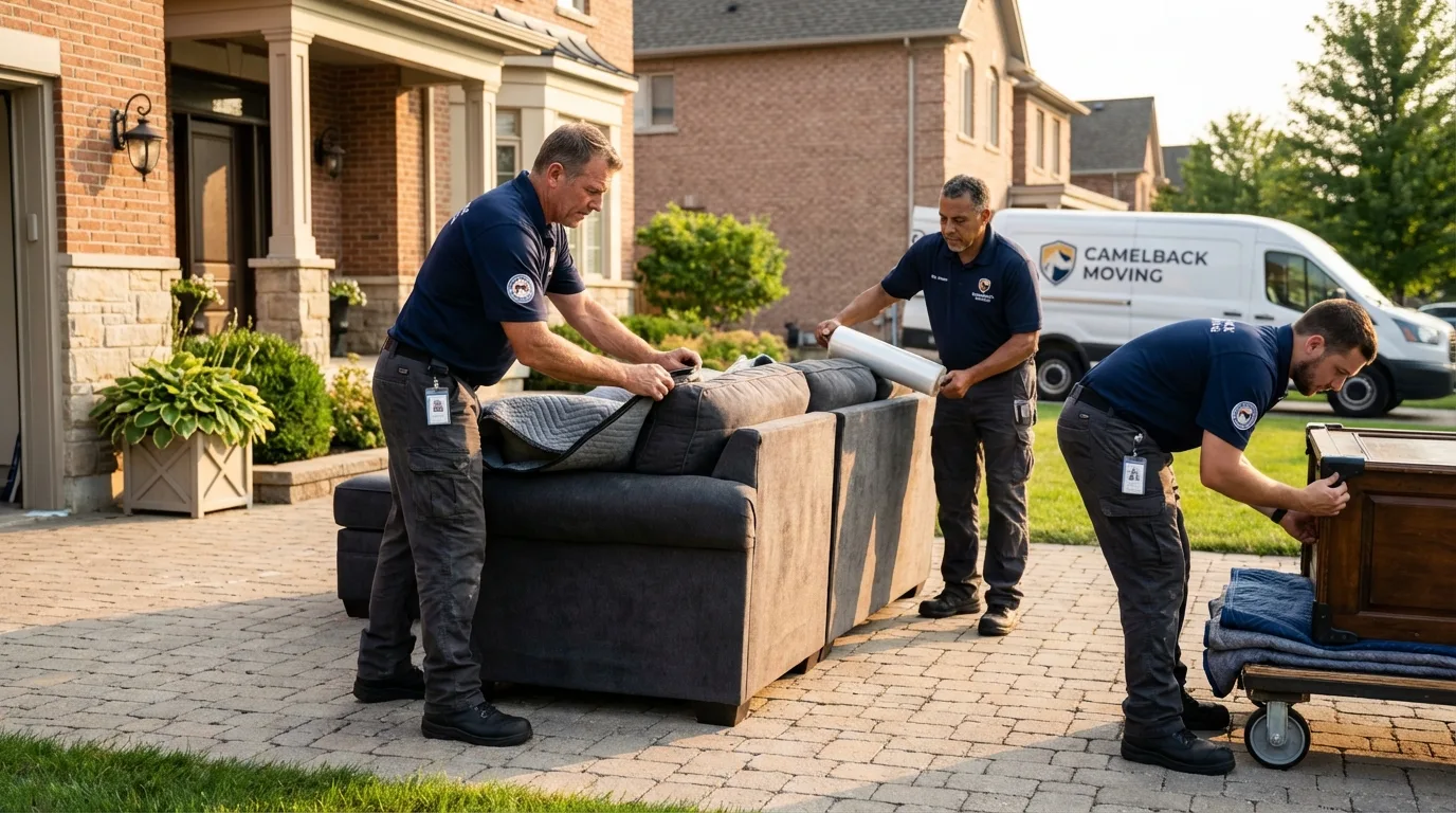 Large estate moving crew wrapping furniture in Oregon, MO